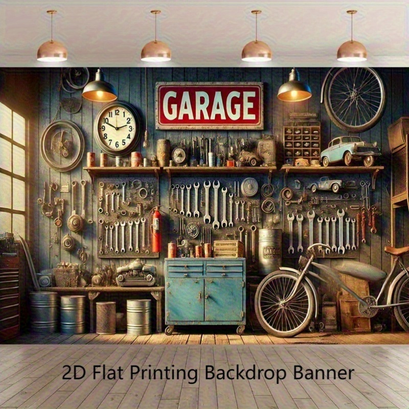 Workshop Tools Wallpaper - خلفية صناعية للجراجات، طباعة على البوليستر،